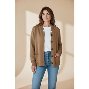 J.Jill Double-Knit Notched-Collar Sweater Jacket Size Small Mocha Latte